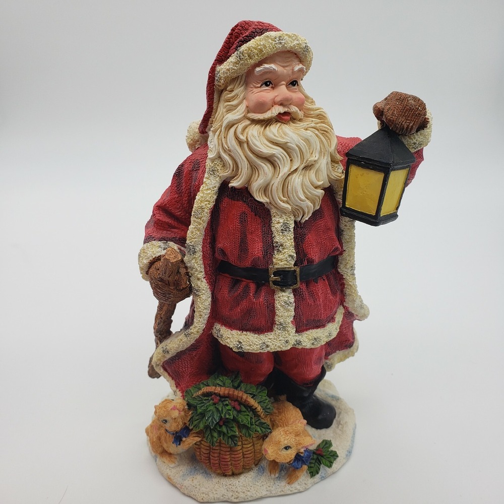 Holiday Lane Poly Resin‎ Woodland Santa W/ Lantern Christmas  8" Complete In Box - Picture 2 of 11